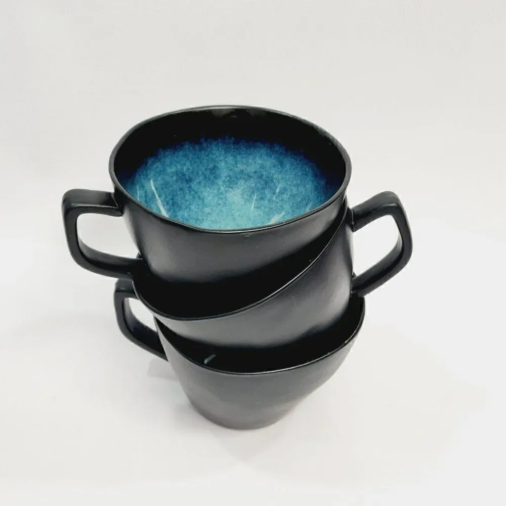 3 - ELITE BY GIBSON Unique Shape Large Black Blue Coffee Cups Mugs‎